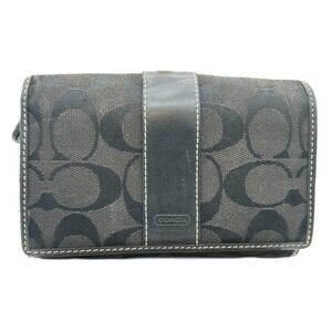 COACH Signature Coated Canvas Snap Flap Wallet Small Black Neutral Vintage‎ Y2K
